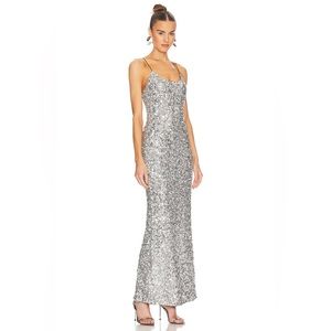 Alice + Olivia Nelle Embellished Fitted Maxi Dress in Black & Gunmetal